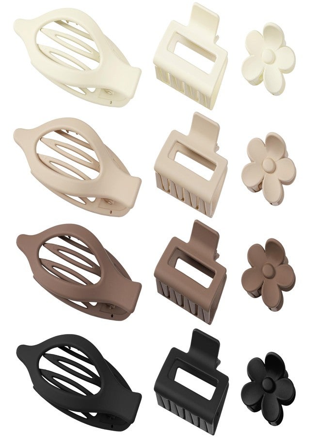 Sunolga 3 Styles 12PCS Hair Clips for Women Small Medium Big Claw Clips for Thin Thick Hair 4.6'' Flat Hair Claws 2'' Rectangle Hair Claw Small Flower Clips Combination |Hair Accessories for Women - Image 1